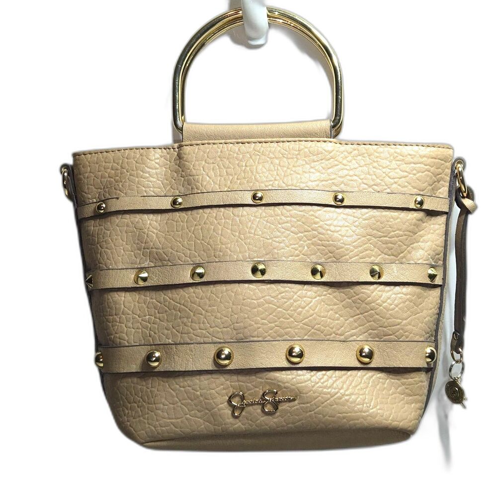 Jessica Simpson Lacey Small Satchel Crossbody Handbag Almond Brown Vegan Leather